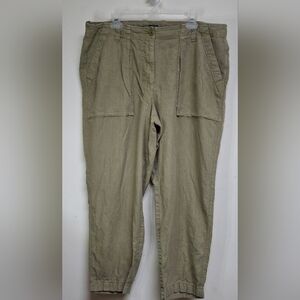 J.Crew Women's Cargo Pants Sz.18 Lt. Olive Linen Blend Casual